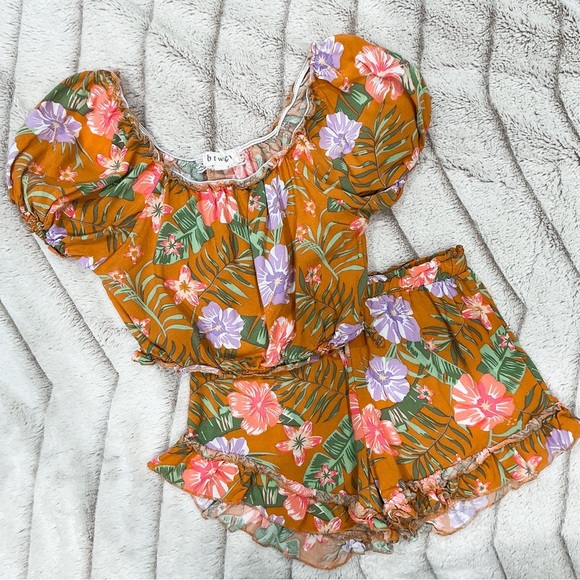 btween Other - KIDS: Btween Orange Floral Top and Shorts Set